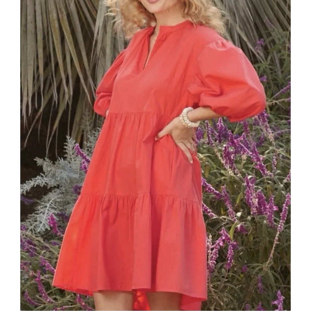 Sundry For Evereve Anywhere Mini Dress Women's Size 1 Small Tiered Coral Cotton